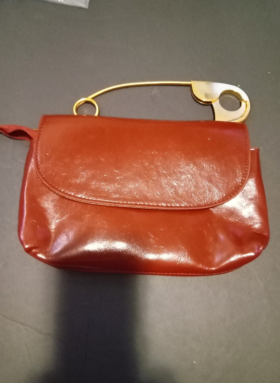 Brown Unique Safety Pin Design Shoulder/Crossbody Bag with Gold Hardware